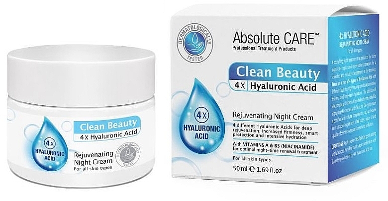 Krem do twarzy na noc - Absolute Care Clean Beauty 4X Hyaluronic Acid Rejuvenating Night Cream — Zdjęcie N1