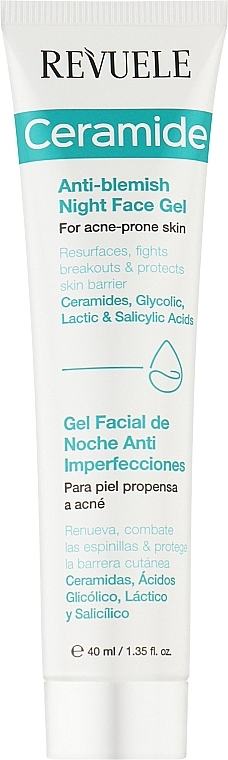 Żel na noc do skóry skłonnej do trądziku - Revuele Ceramide Anti-Blemish Night Face Gel For Acne-Prone Skin — Zdjęcie N1