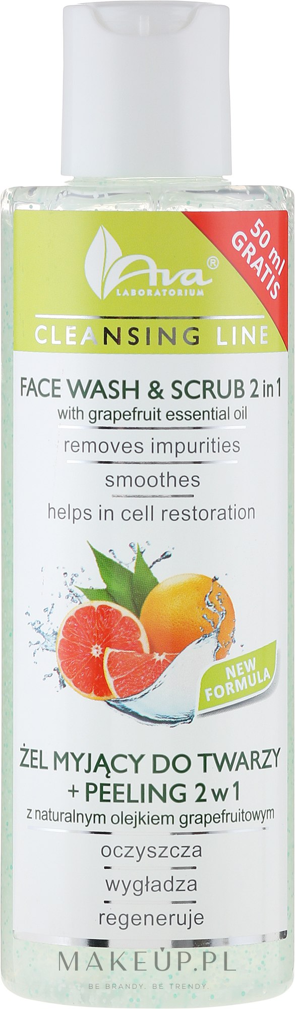 Żel myjący do twarzy + peeling 2 w 1 z naturalnym olejkiem grapefruitowym - AVA Laboratorium Cleansing Line — Zdjęcie 200 ml