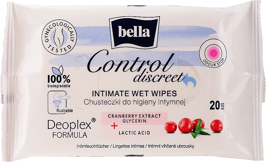 Nawilżane chusteczki do higieny intymnej, 20 szt. - Bella Control Discreet intimate Wet Wipes — Zdjęcie N1