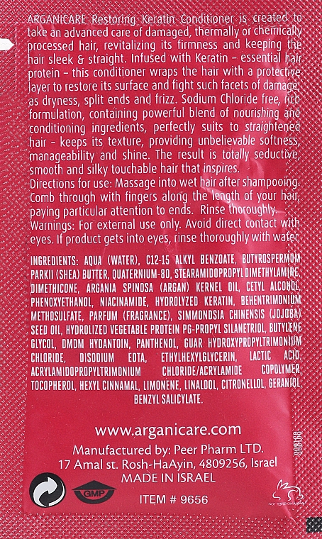 Odżywka keratynowa do każdego rodzaju włosów - ArganiCare Conditioner for All Hair Types (próbka) — Zdjęcie N2