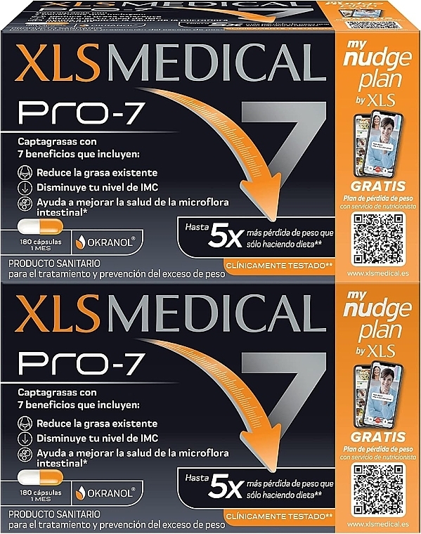 Suplement diety wspomagający odchudzanie, 360 kapsułek - XLS Medical PRO-7 Nudge Capsules — Zdjęcie N2