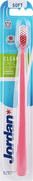 Szczoteczka do zębów, miękka, biało-różowa - Jordan Clean Smile Soft — Zdjęcie N1