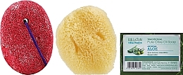 Kup Zestaw mydło o zapachu aloesu, czerwony okrągły pumeks i gąbka do kąpieli - Kalliston (soap/100g + stone/1pcs + sponge/1pcs)