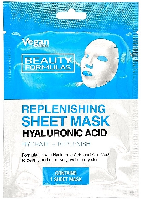 Nawilżająca maska do twarzy w płachcie z kwasem hialuronowym - Beauty Formulas Replenishing Sheet Mask  — Zdjęcie N1