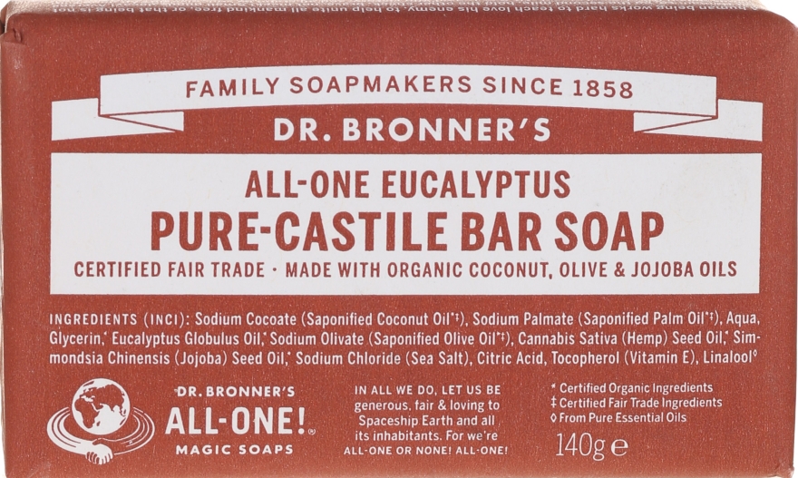 Mydło w kostce Eukaliptus - Dr Bronner’s Pure Castile Bar Soap Eucalyptus — Zdjęcie N1