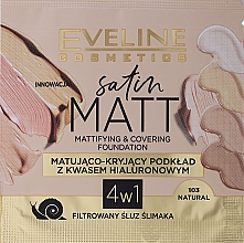 Matująco-kryjący podkład z kwasem hialuronowym - Eveline Cosmetics Satin Matt Mattifying Foundation (próbka) — Zdjęcie N2