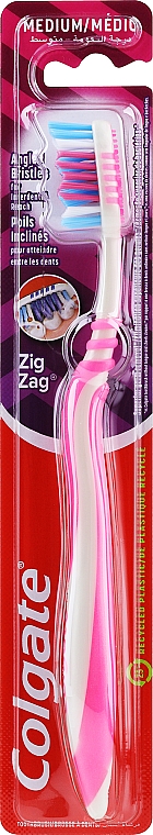 Szczoteczka do zębów Zigzag Plus o średniej twardości, różowo-biała - Colgate Zig Zag Medium Toothbrush — Zdjęcie N1