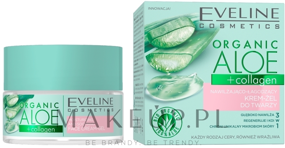 Nawilżająco-łagodzący krem-żel do twarzy - Eveline Cosmetics Organic Aloe + Collagen — Zdjęcie 50 ml