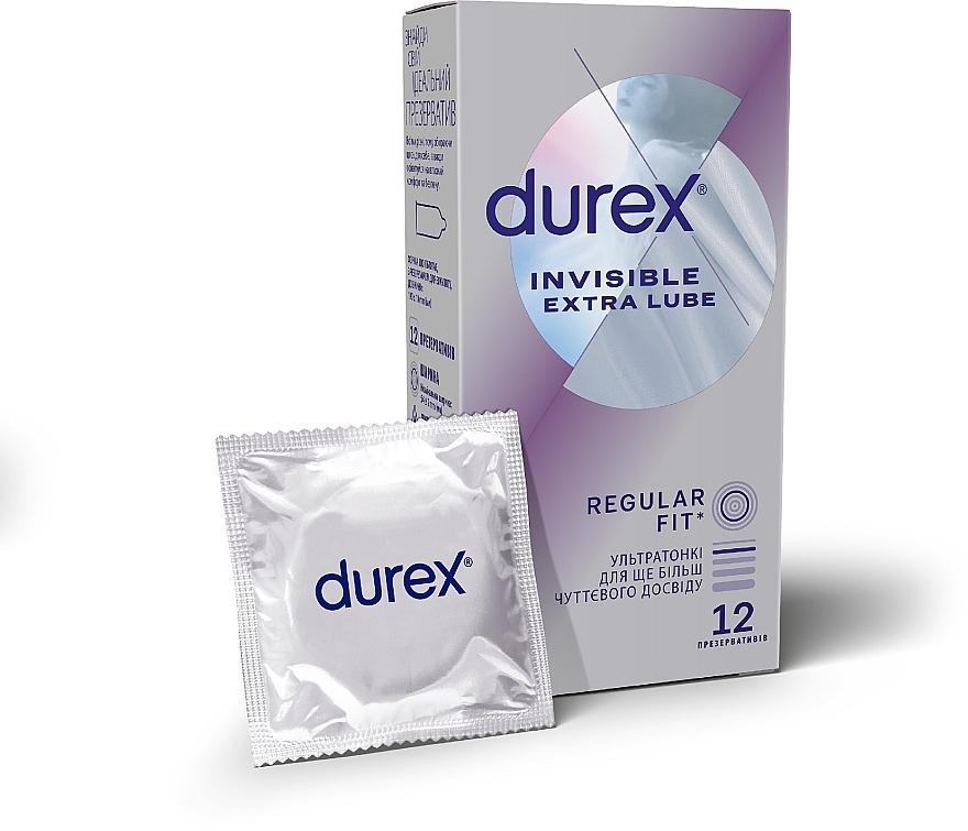Prezerwatywy lateksowe ze smarem silikonowym „Ultra-cienkie” z dodatkowym smarem, 12 szt. - Durex Invisible Extra Lube