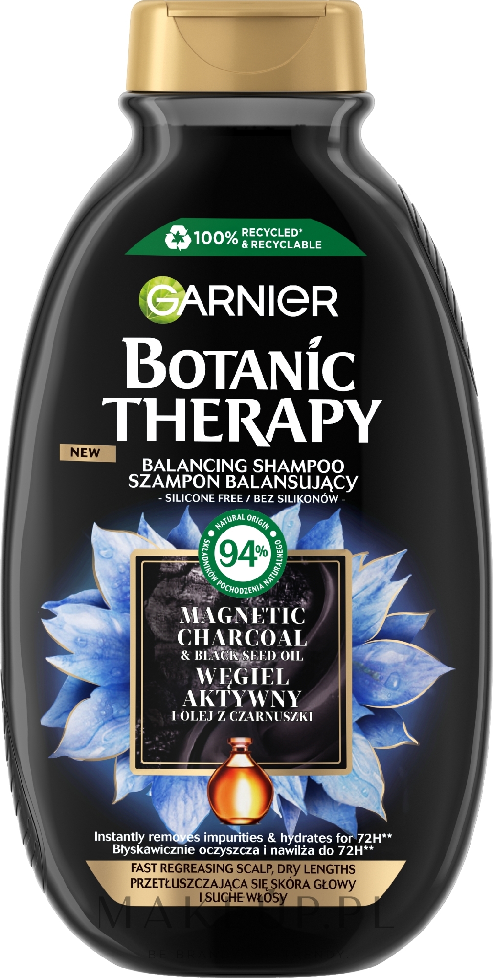Szampon do włosów z węglem aktywnym i olejem z czarnuszki - Garnier Botanic Therapy Balancing Shampoo — Zdjęcie 400 ml