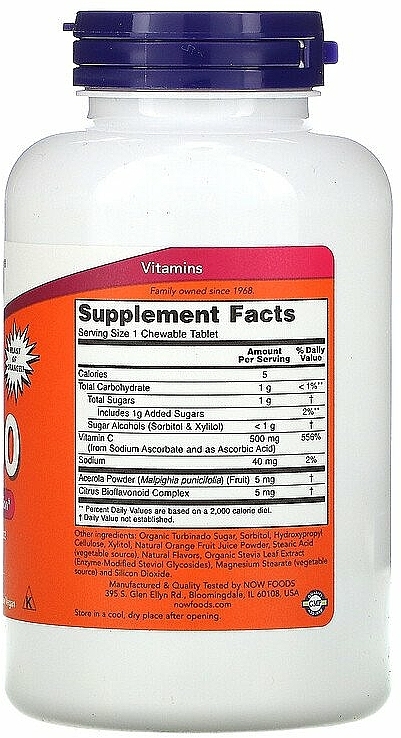 Suplement diety witamina C-500 do żucia o smaku soku pomarańczowego - Now Foods C-500 Chewable Orange Juice Tablets — Zdjęcie N2