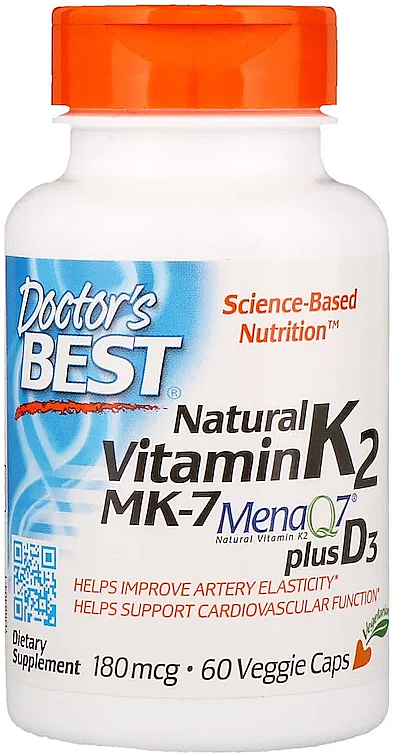 Suplement diety z witaminą K2 MK-7 z MenaQ7 i witaminą D3, 180 mg - Doctor's Best  — Zdjęcie N1