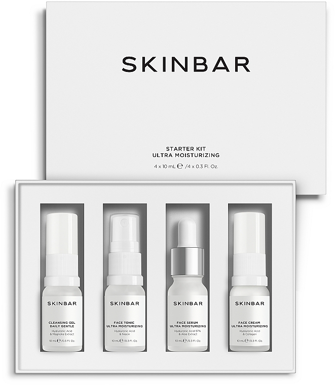 Zestaw startowy do codziennej pielęgnacji - SKINBAR Starter Kit (gel/10ml + tonic/10ml + serum/10ml + cream/10ml) (4x10ml)