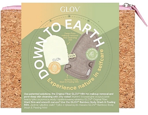 Zestaw - Glov Down to Earth Set (makeup/remover/1szt + peeling/mitt/1szt + bag/1szt) — Zdjęcie N1
