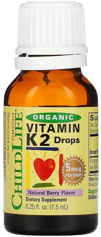 Organiczna witamina K2 dla dzieci o smaku jagodowym, krople - Child Life Organic Vitamin K2 Drops — Zdjęcie N1