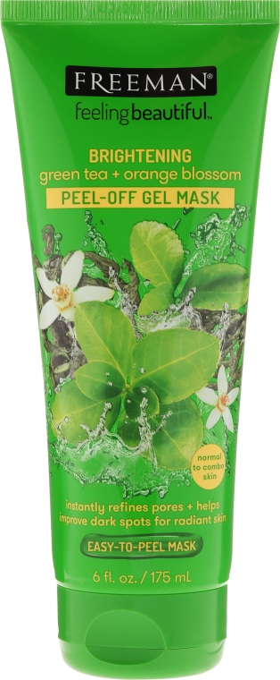 Rozjaśniająca żelowa maska peel-off do twarzy Zielona herbata i kwiat pomarańczy - Freeman Feeling Beautiful Brightening Green Tea+Ornge Blossom Peel-Off Gel Mask