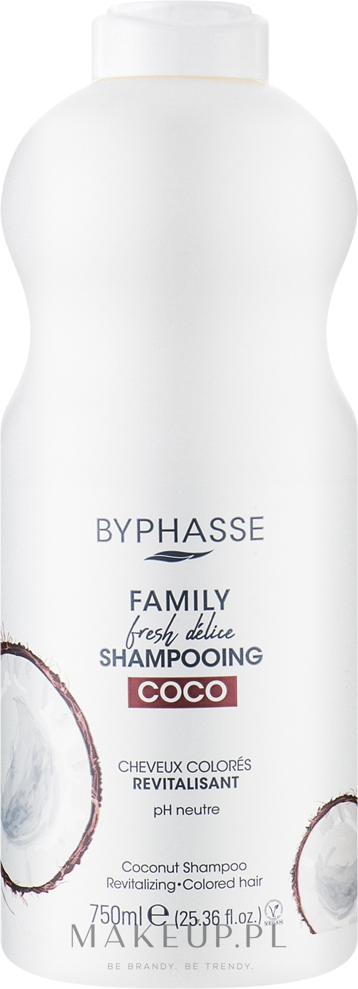 Szampon kokosowy do włosów farbowanych - Byphasse Family Fresh Delice Shampoo — Zdjęcie 750 ml