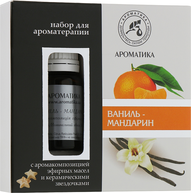 Zestaw do aromaterapii Wanilia i mandarynka - Aromatika, olejek/10ml + akcesoria/5szt.