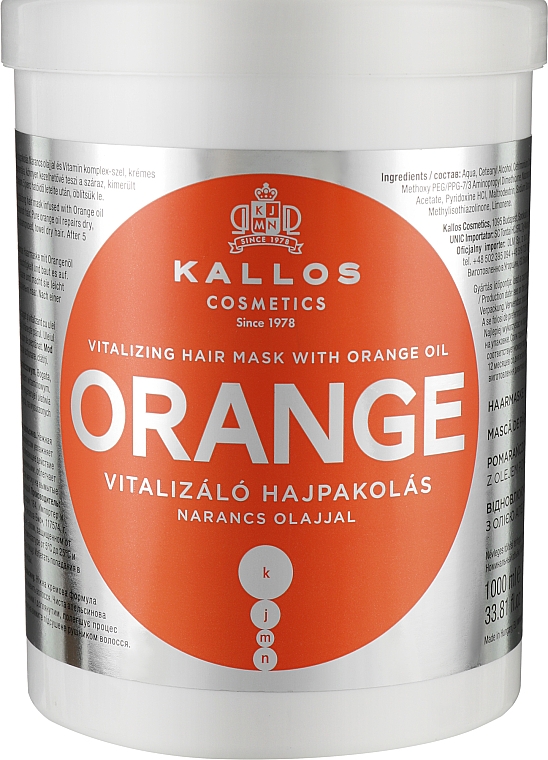 Ujędrniająca maska ​​do włosów z olejem pomarańczowym - Kallos Cosmetics KJMN Orange Vitalizing Hair Mask With Orange Oil — Zdjęcie N3