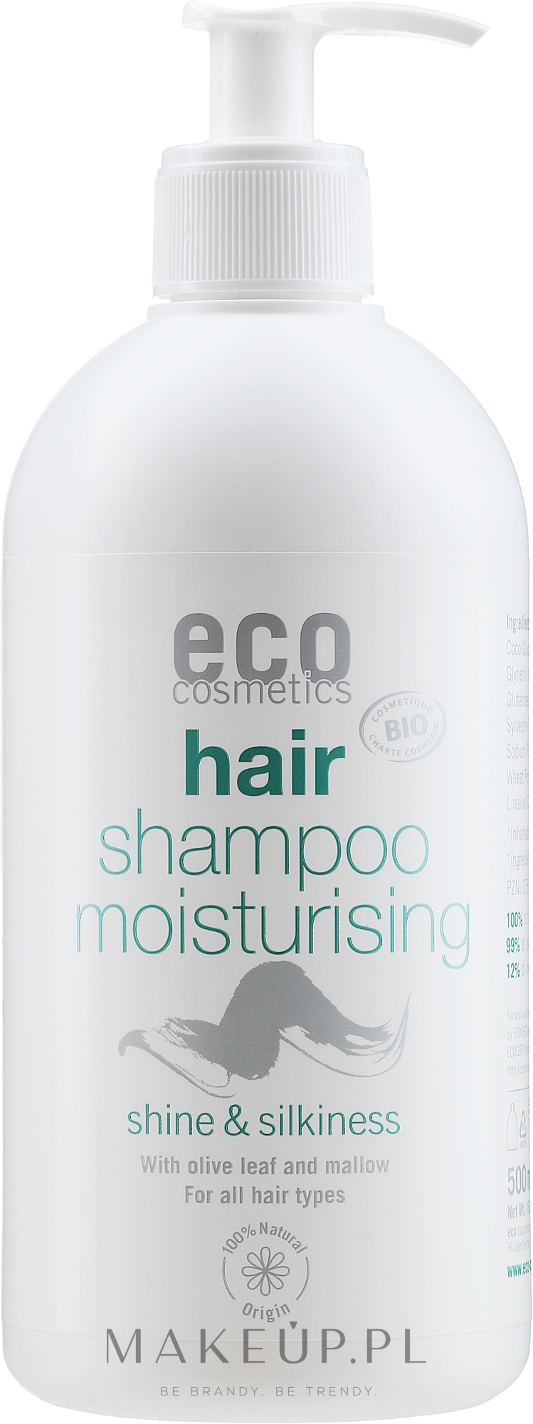 Nawilżający szampon do włosów z liściem oliwnym i malwą - Eco Cosmetics Hair Shampoo Moisturising Shine & Silkiness  — Zdjęcie 500 ml