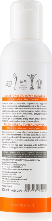Tonik ziołowy do skóry tłustej i trądzikowej - Jadwiga Seria polska — Zdjęcie N2