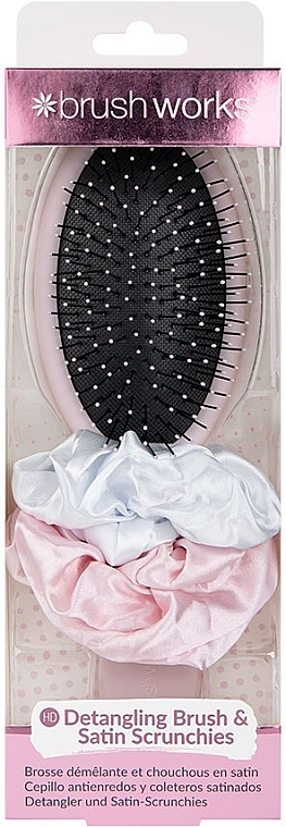 Zestaw do włosów - Brushworks Detangling Brush & Satin Scrunchies (hairbands/2pcs + h/brush) — Zdjęcie N1