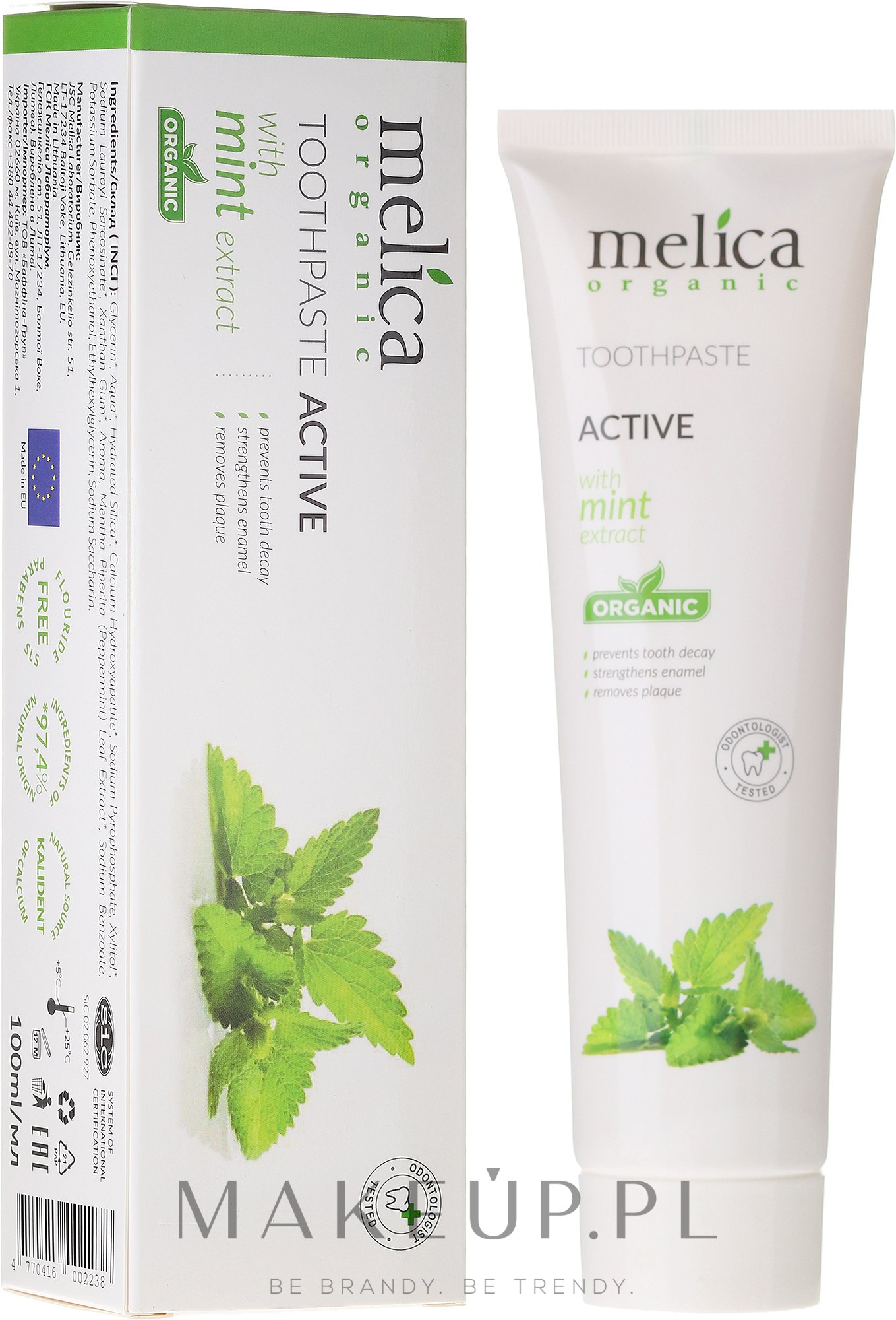 Aktywna pasta do zębów z ekstraktem z mięty - Melica Organic  — Zdjęcie 100 ml