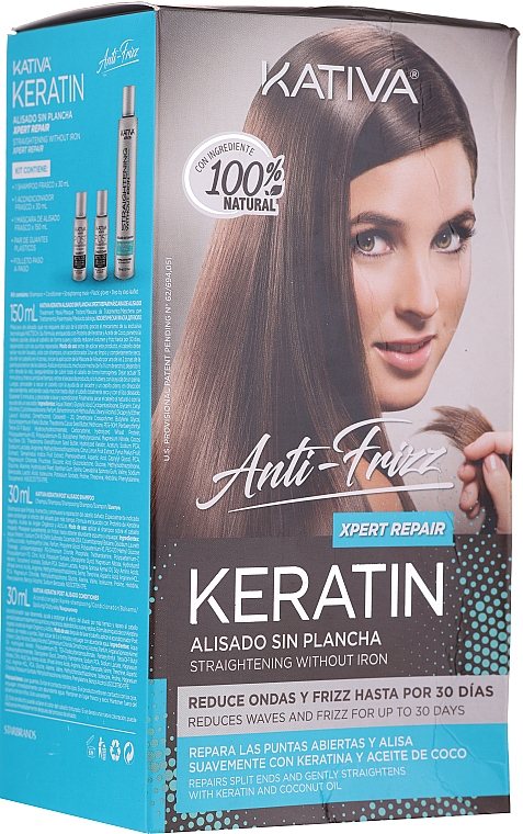 Zestaw do keratynowego prostowania włosów - Kativa Anti-Frizz Straightening Without Iron Xpert Repair (h/mask 150 ml + shm 30 ml + h/cond 30 ml) — Zdjęcie N1