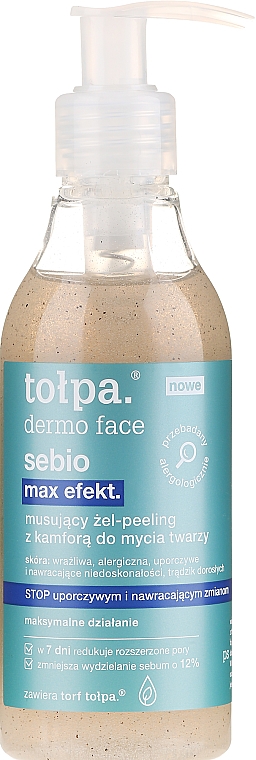 Musujący żel-peeling z kamforą do mycia twarzy - Tołpa Dermo Face Sebio Max Efect Gel-peeling