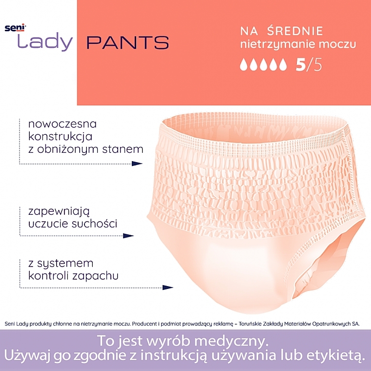 Damskie majtki chłonne M, 80-110 cm, 10 szt. - Seni Lady Pants — Zdjęcie N8