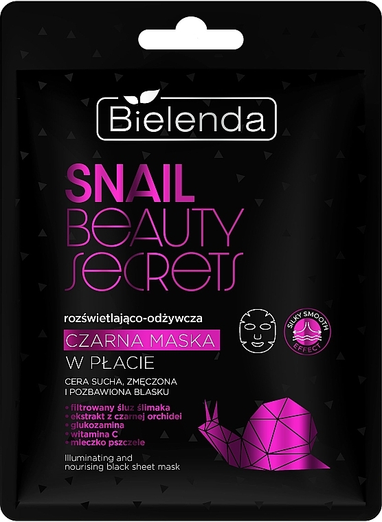 Rozjaśniająca i odżywcza czarna maska ​​w płachcie - Bielenda Snail Beauty Secrets Black Sheet Mask — Zdjęcie N1