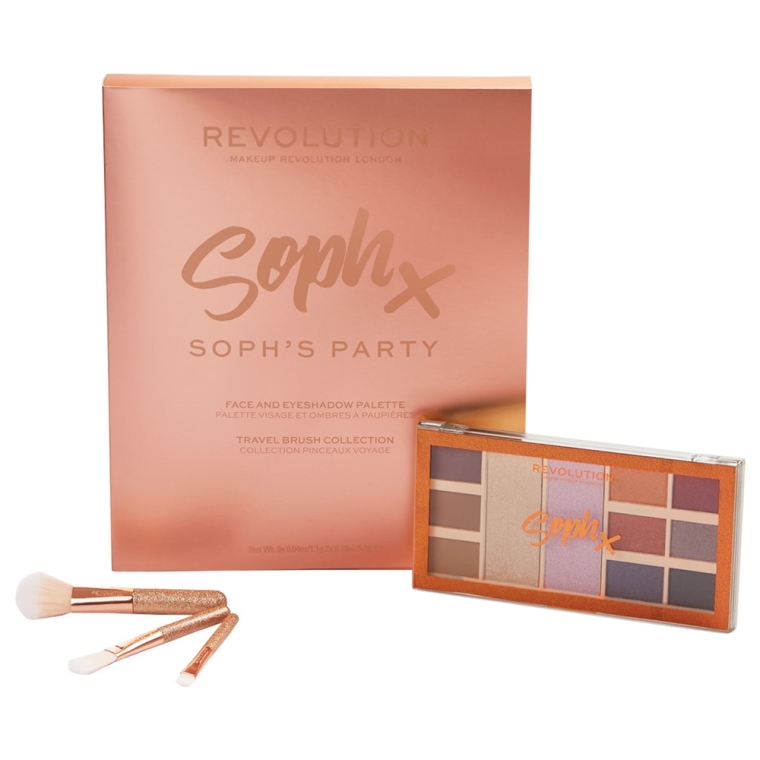 Zestaw cieni i pędzli do makijażu - Makeup Revolution Soph's Party (eyeshadow/9x1,1g,2x5,2g + brush/3pc.) — Zdjęcie N1