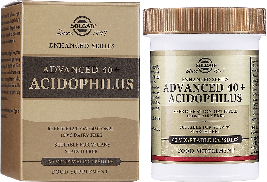 Probiotyk w kapsułkach wspierający florę jelitową - Solgar Advanced 40+ Acidophilus Food Supplement — Zdjęcie N3