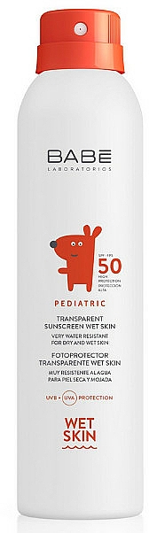 Spray przeciwsłoneczny dla dzieci do stosowania na mokrą skórę SPF 50 - Babé Laboratorios Pediatric Wet Skin