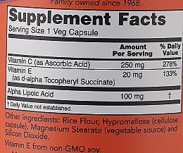 Kwas alfa-liponowy z witaminami C i E, 100 mg - Now Foods Alpha Lipoic Acid  — Zdjęcie N3