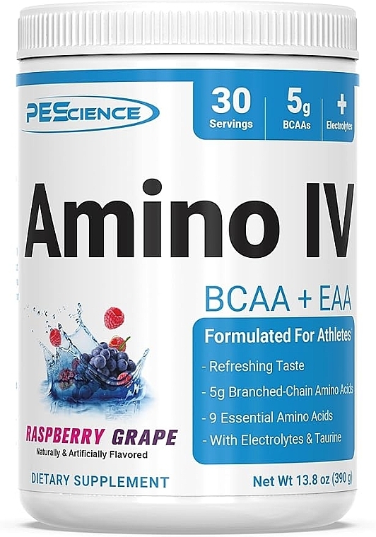 Suplement diety Malina i winogrona - PEScience Amino IV Raspberry Grape  — Zdjęcie N2