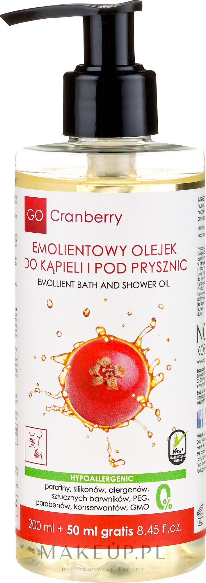 Emolientowy olejek do kąpieli i pod prysznic - GoCranberry — Zdjęcie 250 ml