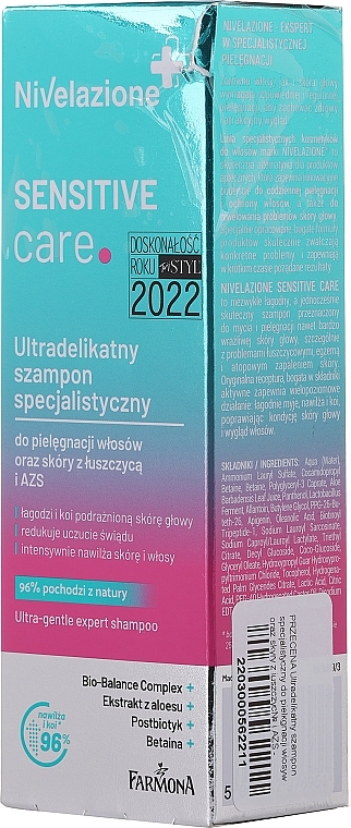 PRZECENA! Ultradelikatny szampon specjalistyczny do pielęgnacji włosów oraz skóry z łuszczycą i AZS - Farmona Nivelazione Sensitive Care * — Zdjęcie N2