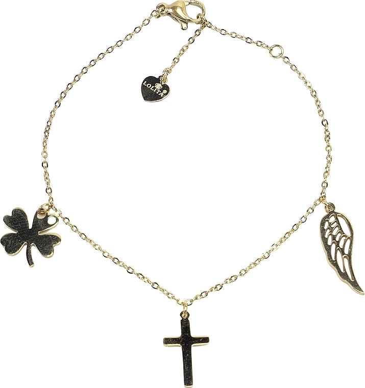 Bransoletka damska, liść, krzyżyk i skrzydło, złota - Lolita Accessories — Zdjęcie N1