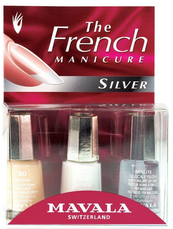 Zestaw do prawdziwego francuskiego manicure Srebrny szpon - Mavala Kit Natural French Silver (nail/2x5ml + dry/5ml) — Zdjęcie N1