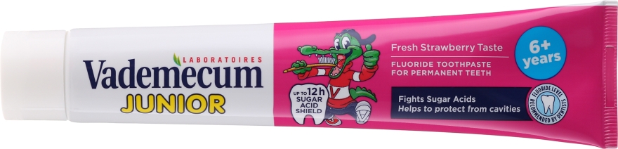 Truskawkowa pasta do zębów dla dzieci 6+ - Vademecum Junior Strawberry — Zdjęcie N2