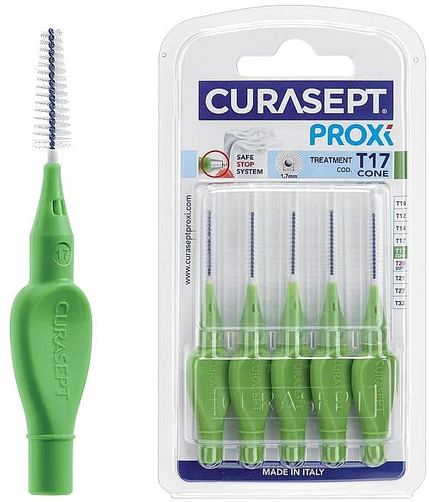 Szczoteczki międzyzębowe 1,7 mm, 5 szt., zielone - Curaprox Curasept Proxi Treatment T17 Cone Green — Zdjęcie N1