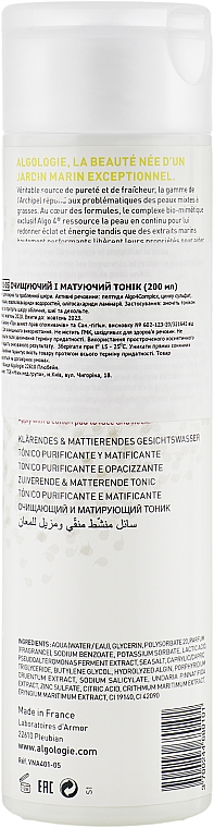 Tonik oczyszczający i matujący do cery tłustej i problematycznej - Algologie Mat Plus Purifying & Matifying Toner — Zdjęcie N2