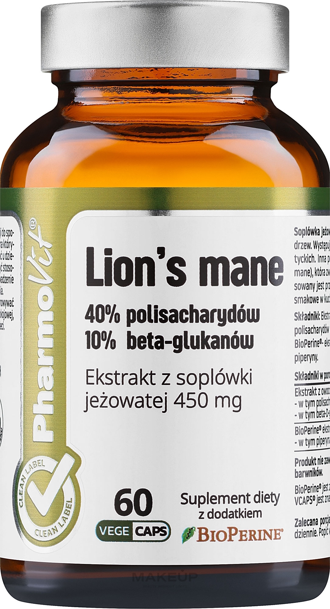 Suplement diety z ekstraktem z grzyba Lion's Mane - Pharmovit — Zdjęcie 60 szt.