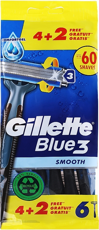 Zestaw jednorazowych maszynek do golenia, 4 + 2 szt. - Gillette Blue 3 Smooth