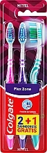 Kup Zestaw szczoteczek do zębów średnio twardych, 3 sztuki, różowy+fioletowy+zielony - Colgate Flex Zone