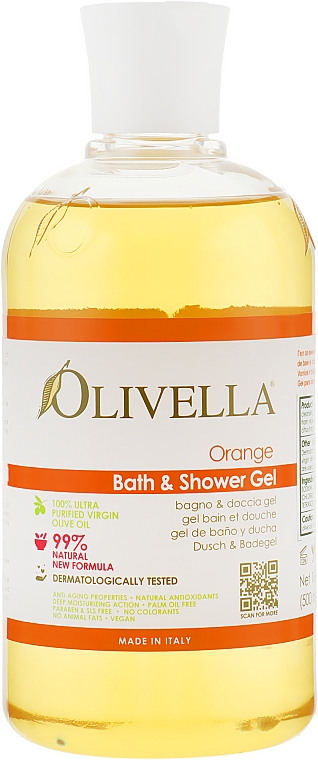 Żel pod prysznic i do kąpieli Pomarańcza, na bazie oliwy z oliwek - Olivella Orange Bath & Shower Gel