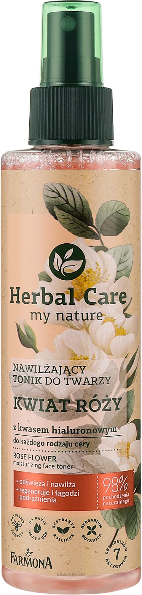 Nawilżający tonik do twarzy Kwiat róży - Farmona Herbal Care Moisturising Rose Face Toner with Hyaluronic Acid — Zdjęcie 200 ml