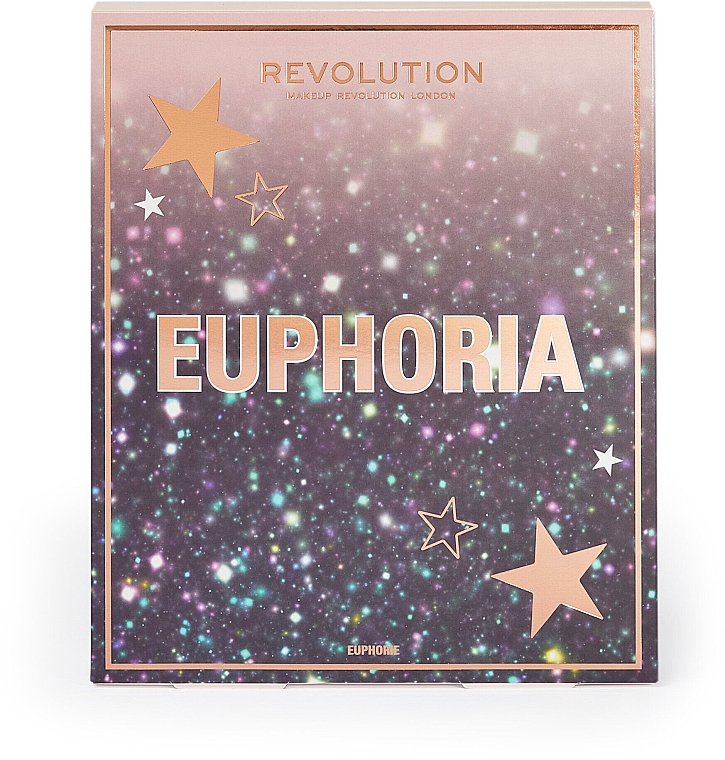 Zestaw - Makeup Revolution Euphoria Makeup Gift Set (eyeshadow/15x1.1g + highlighter/4x1.1g + fix/spray/95ml + lipstick/2.5ml + mascara/7ml + face jewels) — Zdjęcie N2
